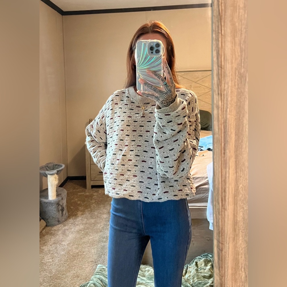 Croft & Barrow Gray Patterned Crewneck Sweater